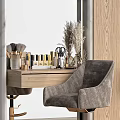 Cosmetic Medical Devices On Wooden Table With Arched Mirrors Gray Chairs And Golden Bases