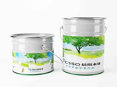 Industrial Equipment Paint Buckets For Eco Friendly Water Based Paint With Green Tree Design 3d model