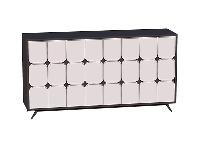 Modern TV Stand With Geometric White Panels Black Frame And Metal Legs 3d model