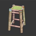 Rustic Natural Solid Wood Stool With Simple Design Four Legs And Textured Surface