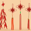 Red Chinese Knot Ornament Decoration Set with Various Designs and Decorative Tassels