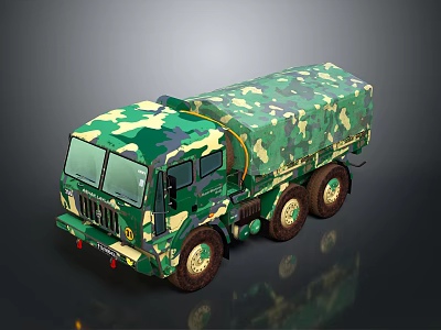 Green Camouflage Military Truck With Six Wheels And Covered Cargo Area 3d model