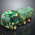 Green Camouflage Military Truck With Six Wheels And Covered Cargo Area