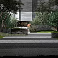 Modern Garden Landscape With Illuminated Geometric Patterns Trees Grass And Paved Pathways