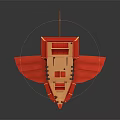 Red Chinese Traditional Architecture Styled Spacecraft With Multi Layered Pavilion Design For Cosmic Exploration
