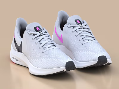Light Gray Running Shoes With Breathable Mesh And Color Accents 3d model