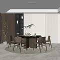 Elegant Modern Restaurant Interior With Round Dining Table Chairs Vertical Striped Wall And Decorative Bookshelf