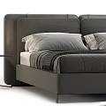 Modern Double Bed With Upholstered Headboard Striped Linens And Decorative Pillows