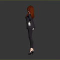 Stylish Red Haired Game Movie Character In Black Blazer Lace Top Glasses And High Heels