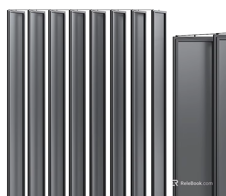 Modern Black Vertical Slatted Partition Design With Multiple Panels And Metal Frames 3d model