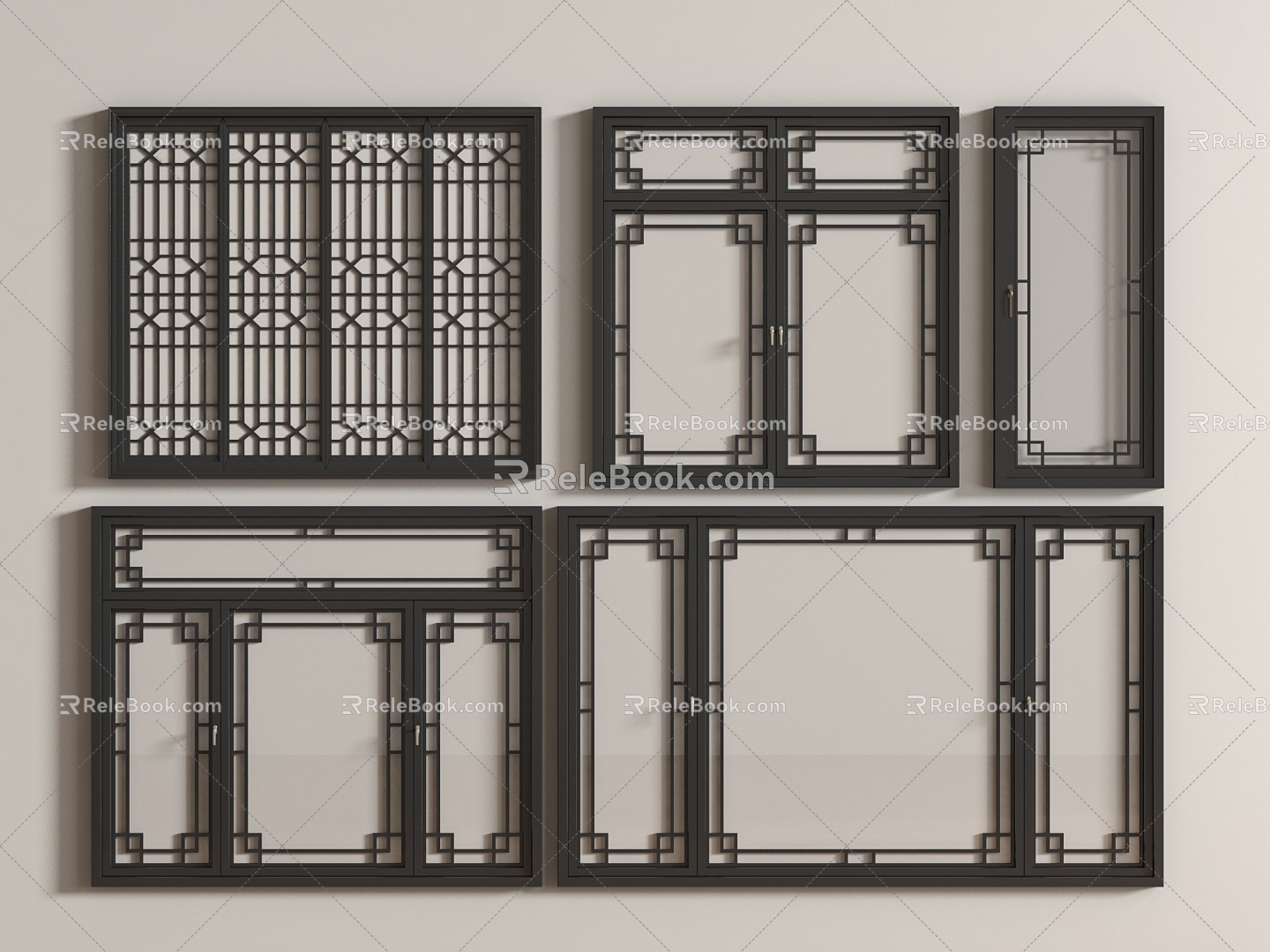 New Chinese-style casement window window combination window frame 3d model