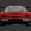 Red and White Racing Car With Sponsor Logos Rear Wing And Number 2