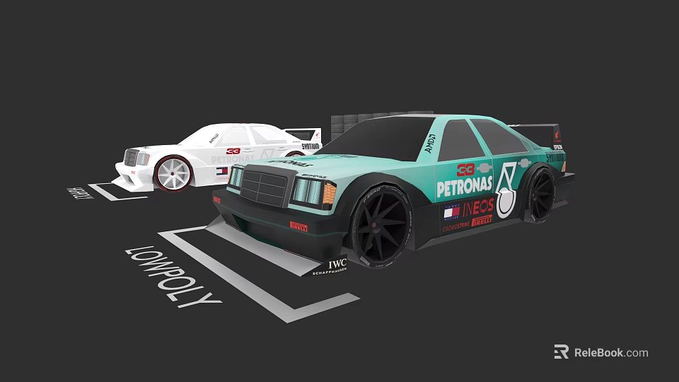 Teal And White Racing Cars With Petronas Logo On Monopoly Track 3d model 