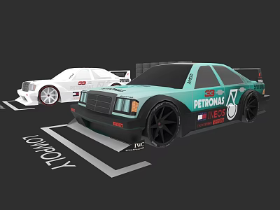 Teal And White Racing Cars With Petronas Logo On Monopoly Track 3d model