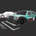 Teal And White Racing Cars With Petronas Logo On Monopoly Track