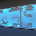 Shop Window Display With Silhouette Animals Trees Blue Background And Lighting 3d model