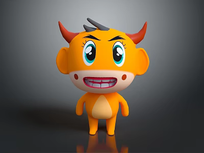 Cartoon Calf Character With Orange Body Red Horns And Big Expressive Eyes 3d model