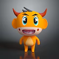 Cartoon Calf Character With Orange Body Red Horns And Big Expressive Eyes