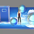 Popular Photo Spot With Blue Door Frame Transparent Spheres And Blue Sky Background