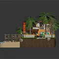 Elegant Detached Villa With Palm Trees Beach Gazebo Ocean Waves And Greenery
