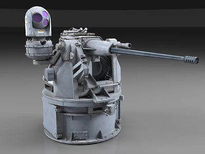 Military Turret Weapon System With Purple Lens Targeting Long Gun Barrel And Metal Structure 3d model