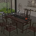 Traditional Tea Room Interior With Wooden Tea Table Comfortable Chairs Tea Set And Green Plants