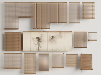 Various Bamboo And Wooden Blinds In Different Styles For Interior Design 3d model