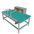 Industrial Processing Machine With Green Workbench And Silver Metal Frame