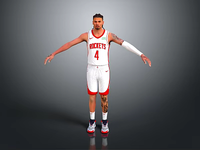 Man Wearing White Rockets Basketball Jersey Number 4 With Red Shorts Tattoos And Arms Outstretched 3d model