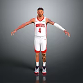 Man Wearing White Rockets Basketball Jersey Number 4 With Red Shorts Tattoos And Arms Outstretched