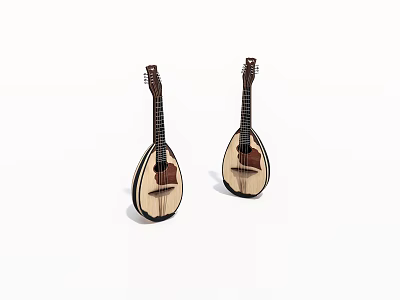 Two Traditional Handcrafted Wooden Lutes Showcasing Classic Design and Intricate Details 3d model