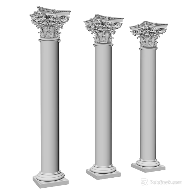 Three Classical Roman Columns With Decorative Ornate Capitals And Elegant Design 3d model 