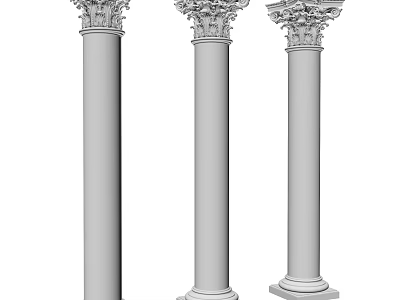 Three Classical Roman Columns With Decorative Ornate Capitals And Elegant Design 3d model