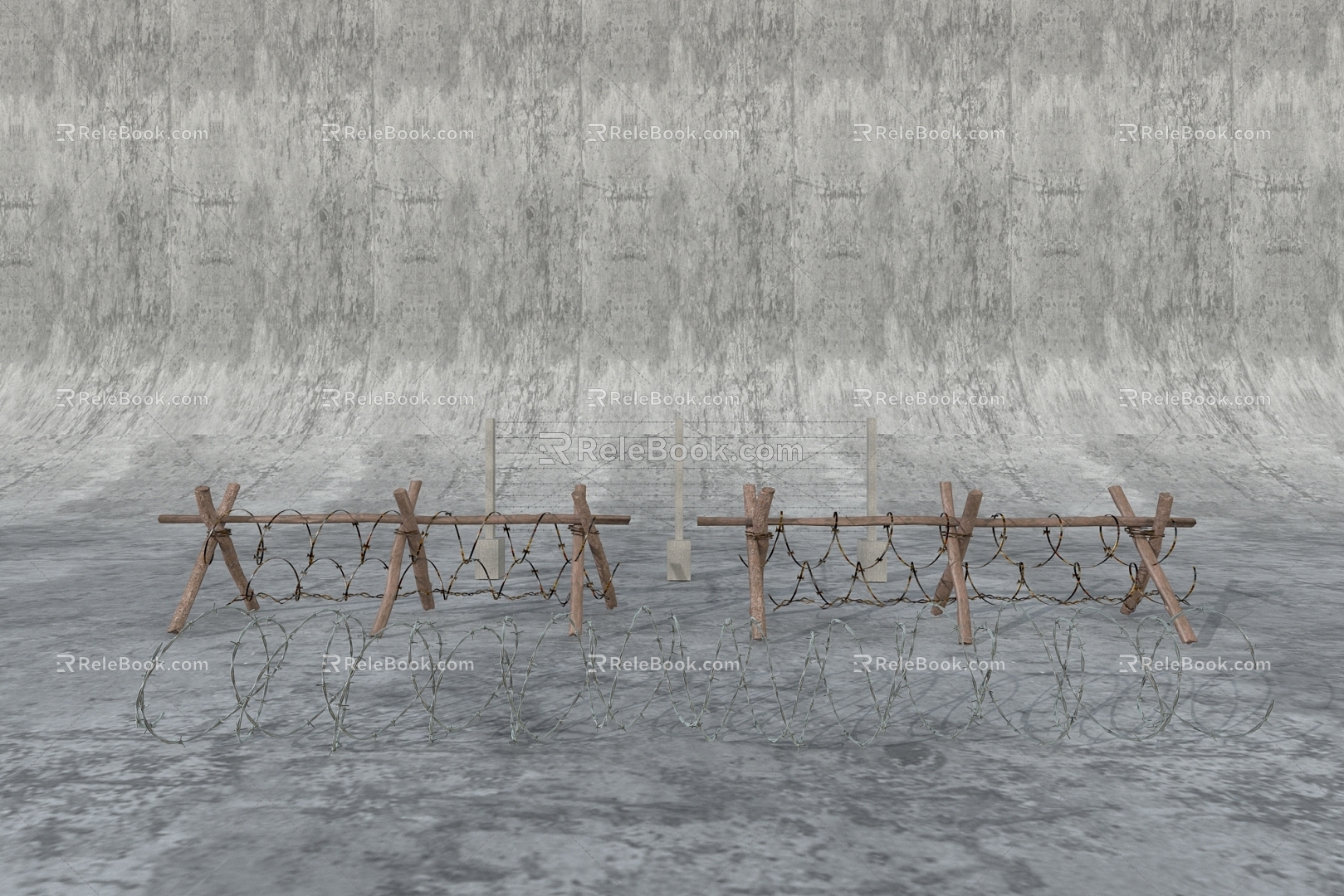 Road facilities Barbed wire barricade stake fence Barbed wire 3d model