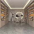 Specialty Store Interior With Modern Shelves Displayed Products Central Tables Chairs And Bright Lighting