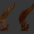 Two Brown Wing Shaped Carved Wooden Decorative Items With Bird Shaped Base