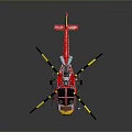 Red And Yellow Helicopter Model With Rotors Cockpit And Dark Background Reflection