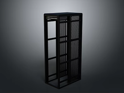 Black Metal Storage Shelf With Minimalist Design Grid Panels And Multiple Compartments For Home Organization 3d model