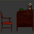 Classic Mahogany Wooden Desk With Red Upholstered Chair Globe Books And Typewriter