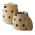 Woven Storage Baskets with Various Designs Including Openwork and Lid Styles 3d model
