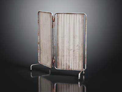 Open Rusted Metal Screen with Foldable Design Stand in Dark Background 3d model
