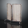 Open Rusted Metal Screen with Foldable Design Stand in Dark Background 3d model