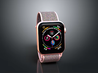 Stylish Smartwatch With Rose Gold Mesh Strap Square Dial Color Display And Time Indicators 3d model