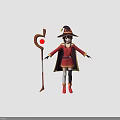 3D Witch Character Wearing Red Robe Black Hat Holding Staff With Red Orb