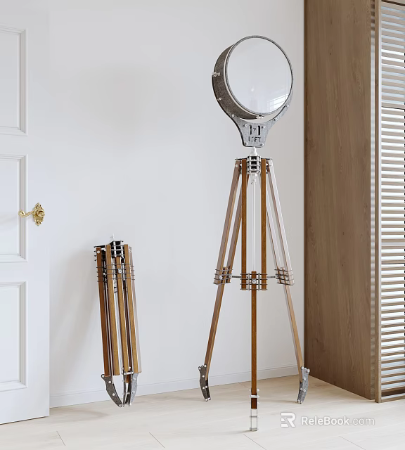 Modern Tripod Floor Lamp With Wooden Stand For Stylish Living Room Interior 3d model 
