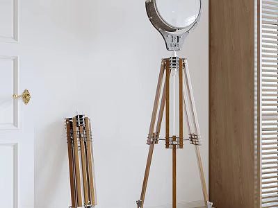 Modern Tripod Floor Lamp With Wooden Stand For Stylish Living Room Interior 3d model
