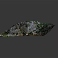 Green Vegetation Covered Mountain Landscape Featuring Cave Structures Stone Steps and Inscriptions
