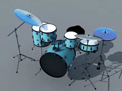Blue Acoustic Musical Instruments Drum Set With Drums Cymbals And Stands 3d model