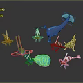 Various Colorful 3D Aquatic Animals Models With Unique Shapes And Vibrant Colors