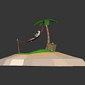 Relaxing Furniture Hammock On Tropical Island With Palm Tree Grass And Wooden Crate